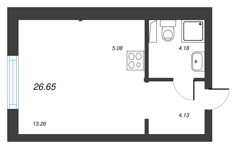 Квартира-студия, 26.65 м² - планировка, фото №1