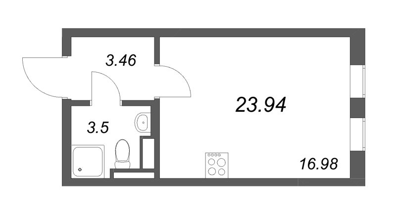 Квартира-студия, 23.94 м² - планировка, фото №1