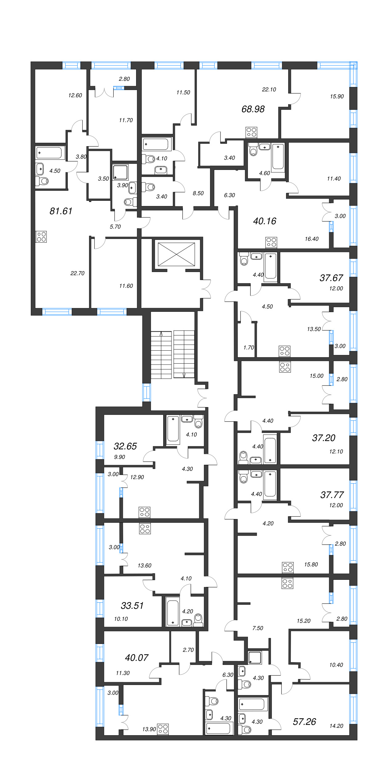 3-комнатная квартира, 81.6 м² в ЖК "NewПитер 2.0" - планировка этажа