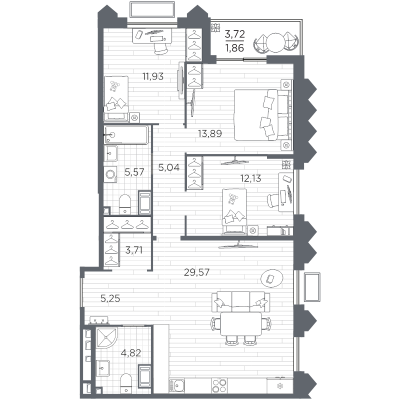 4-комнатная (Евро) квартира, 93.77 м² в ЖК "Respect" - планировка, фото №1