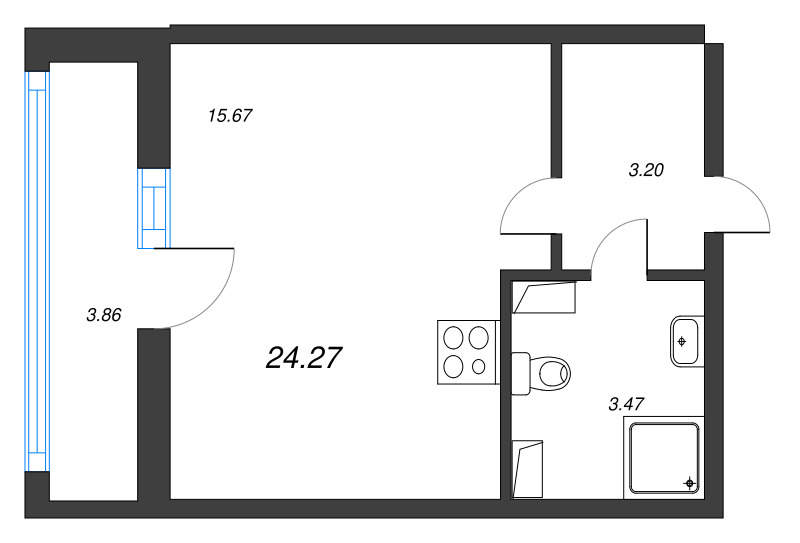 Квартира-студия, 24.27 м² в ЖК "Cube" - планировка, фото №1