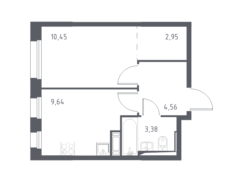 1-комнатная квартира, 30.98 м² в ЖК "Новые Лаврики" - планировка, фото №1