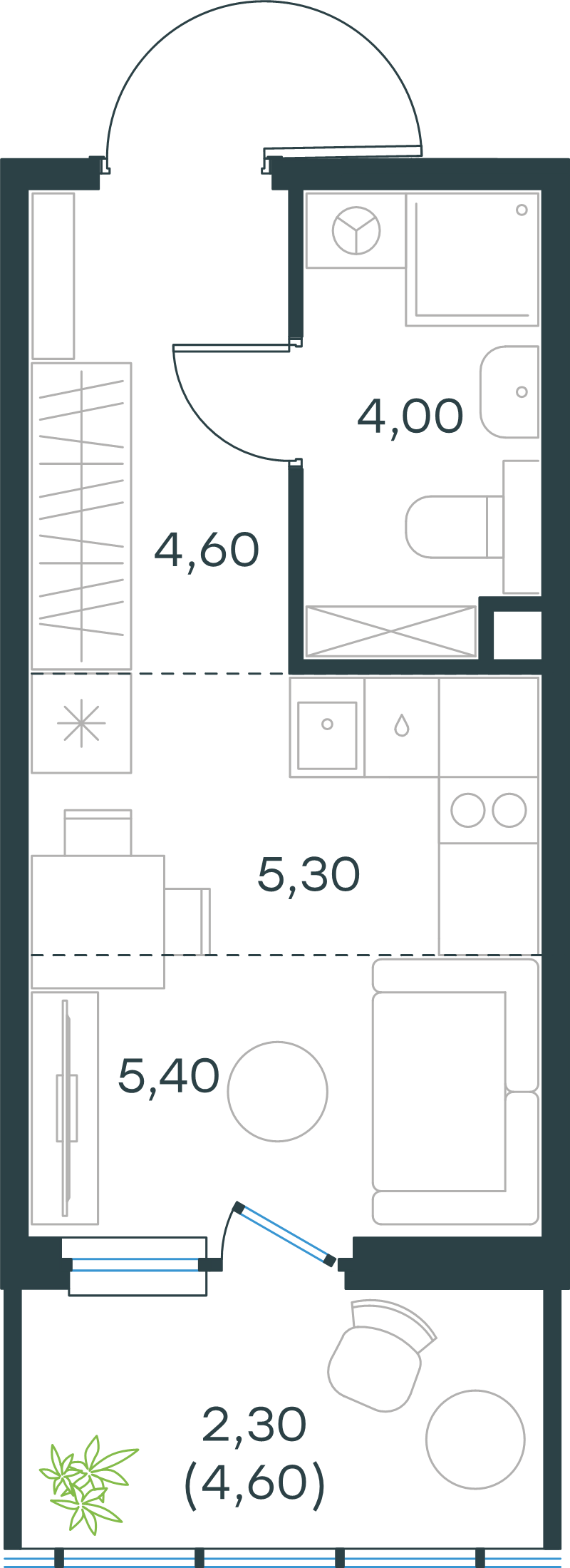 Квартира-студия, 21.6 м² в ЖК "Левел Мечникова" - планировка, фото №1