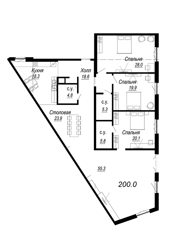 4-комнатная квартира, 204.67 м² - планировка, фото №1
