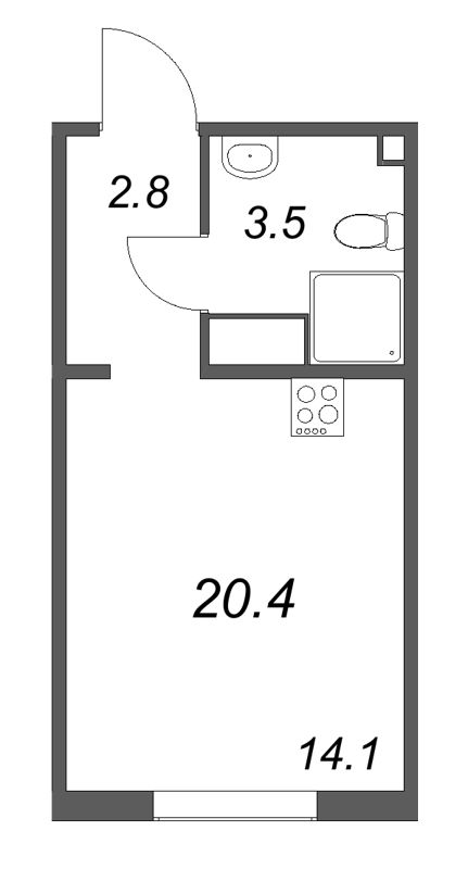 Квартира-студия, 20.4 м² в ЖК "Пейзажный квартал" - планировка, фото №1