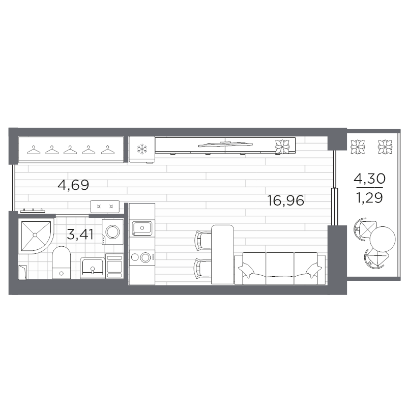 Квартира-студия, 26.35 м² в ЖК "Сезоны" - планировка, фото №1
