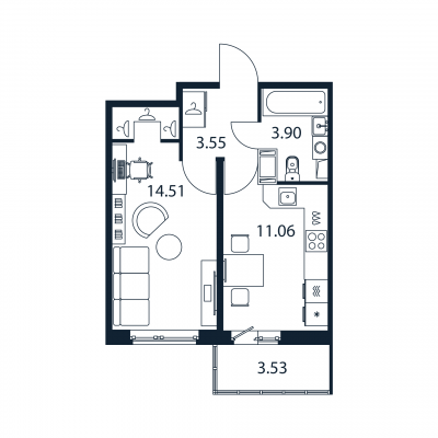 1-комнатная квартира, 33.02 м² в ЖК "Полис ЛАВрики" - планировка, фото №1