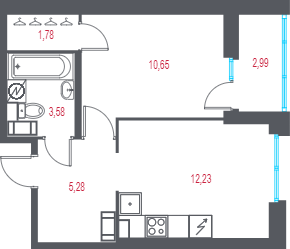 1-комнатная квартира, 35.02 м² в ЖК "Город-спутник Южный" - планировка, фото №1