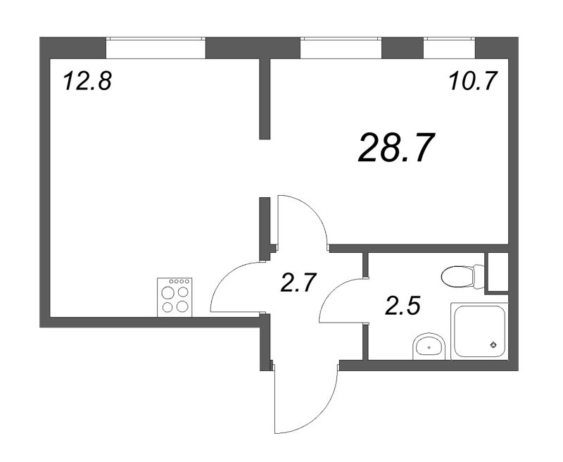 1-комнатная квартира, 28.7 м² - планировка, фото №1