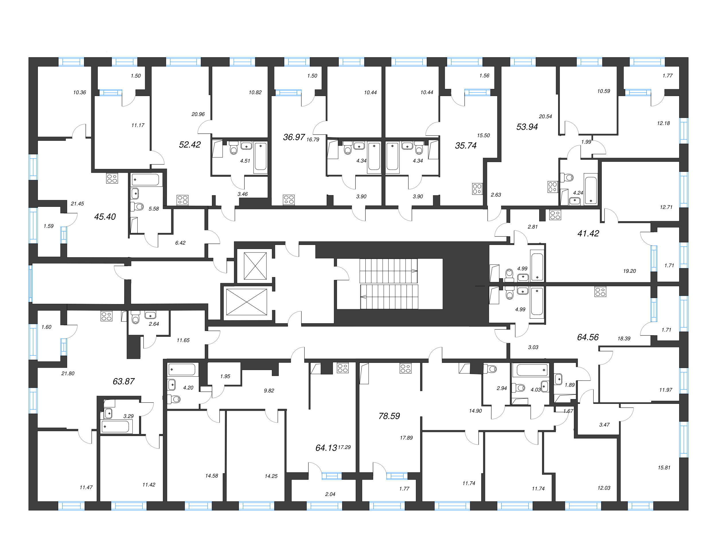 2-комнатная (Евро) квартира, 35.74 м² в ЖК "ORO by Akvilon" - планировка этажа