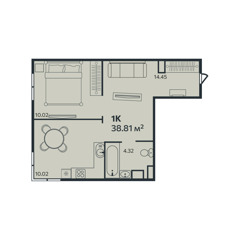 1-комнатная квартира, 38.81 м² в ЖК "Эдельвейс.Выборг" - планировка, фото №1