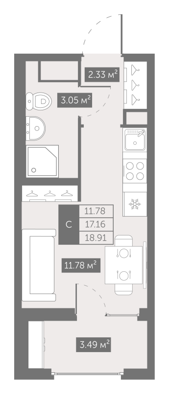 Квартира-студия, 18.91 м² - планировка, фото №1