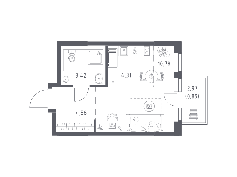 Квартира-студия, 23.96 м² в ЖК "Новое Колпино" - планировка, фото №1