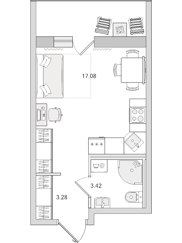 Квартира-студия, 23.78 м² - планировка, фото №1