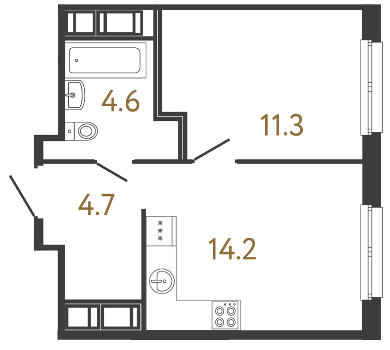 1-комнатная квартира, 34.8 м² в ЖК "Передвижники" - планировка, фото №1