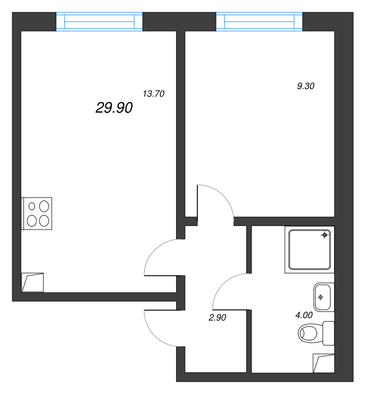 1-комнатная квартира, 29.9 м² в ЖК "Ручьи" - планировка, фото №1