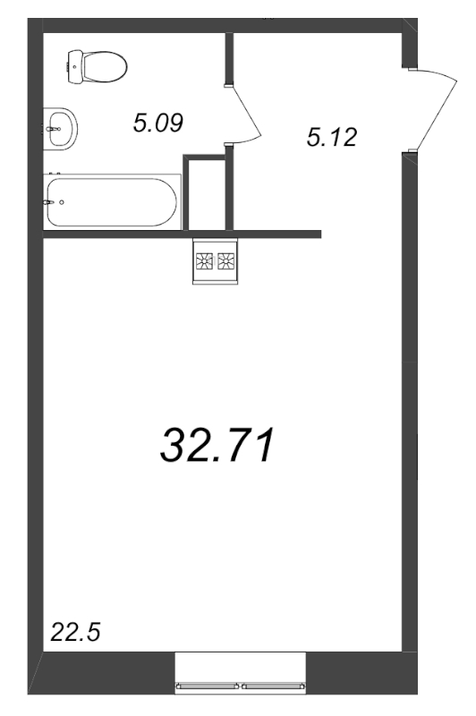 Квартира-студия, 32.71 м² - планировка, фото №1