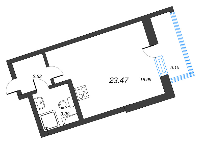 Квартира-студия, 23.47 м² в ЖК "Лето" - планировка, фото №1