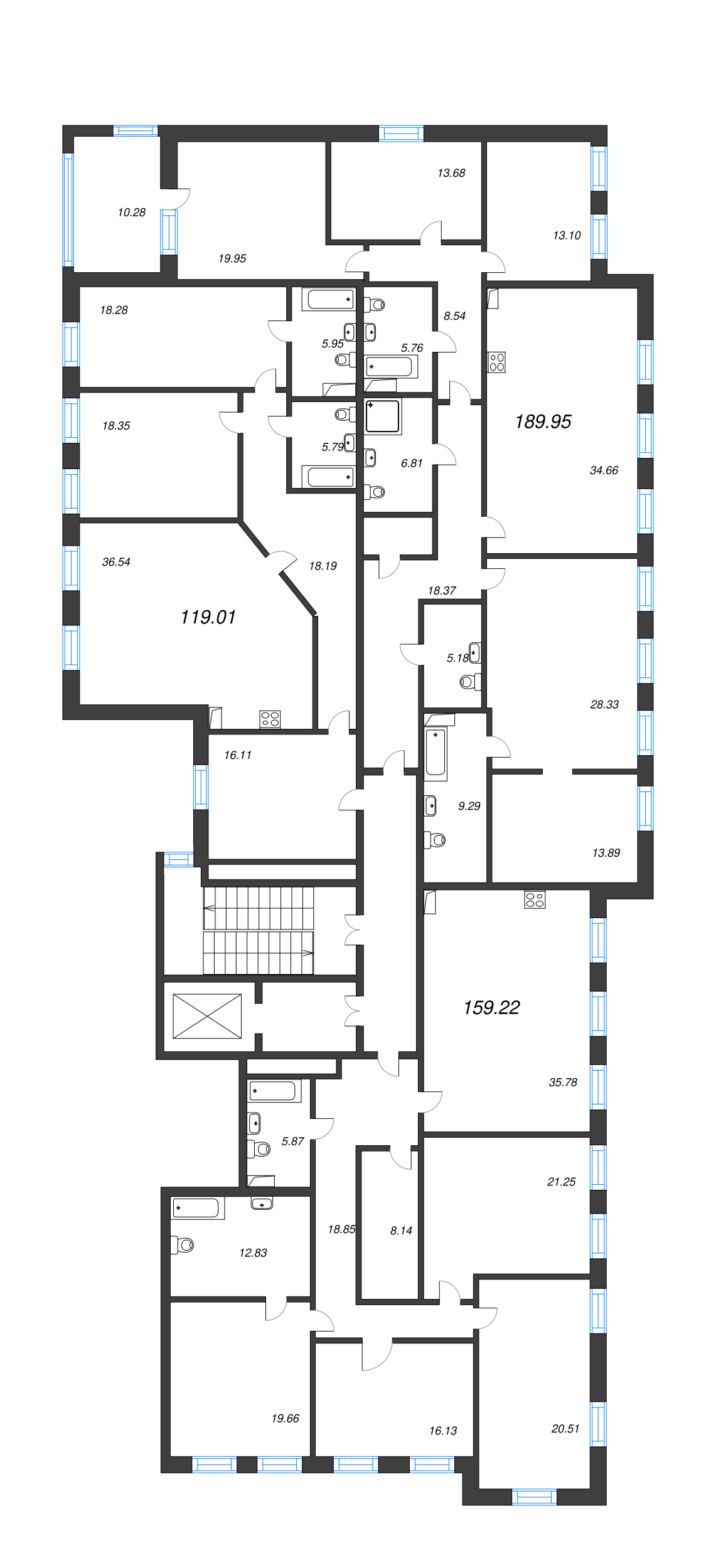 5-комнатная (Евро) квартира, 159.3 м² - планировка этажа