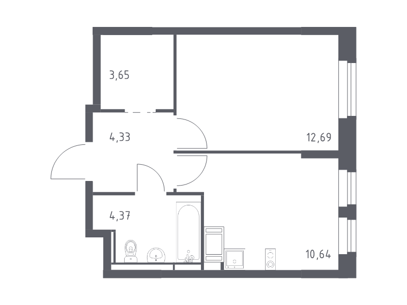 1-комнатная квартира, 35.68 м² в ЖК "Новое Колпино" - планировка, фото №1