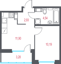 1-комнатная квартира, 31.2 м² - планировка, фото №1
