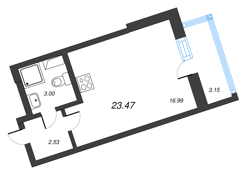 Квартира-студия, 23.47 м² в ЖК "Лето" - планировка, фото №1