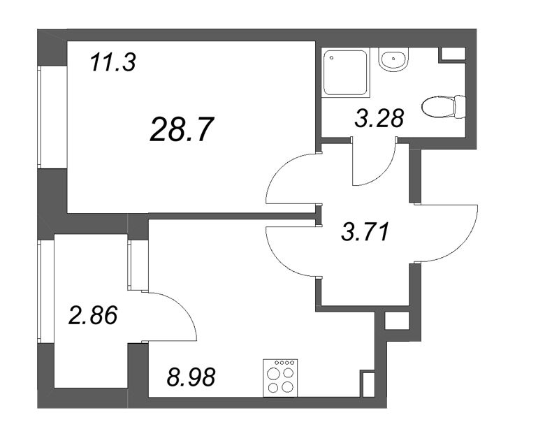 1-комнатная квартира, 28.7 м² в ЖК "Гранат" - планировка, фото №1