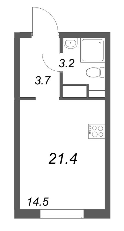 Квартира-студия, 21.4 м² - планировка, фото №1