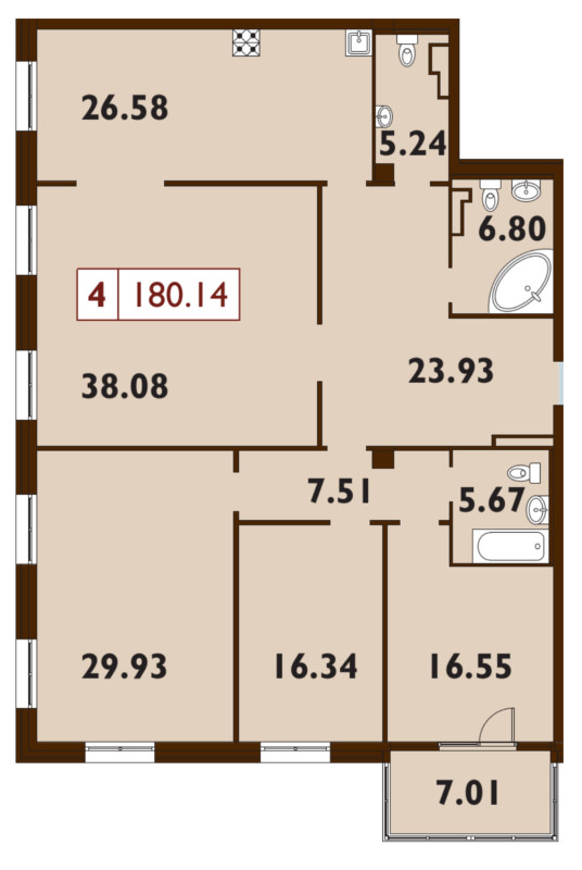 5-комнатная (Евро) квартира, 179.7 м² - планировка, фото №1