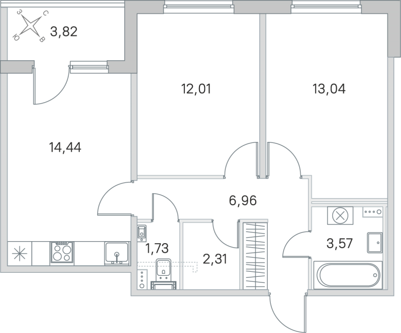 2-комнатная квартира, 54.06 м² в ЖК "Любоград" - планировка, фото №1