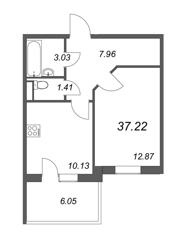 1-комнатная квартира, 35.4 м² в ЖК "Юттери" - планировка, фото №1