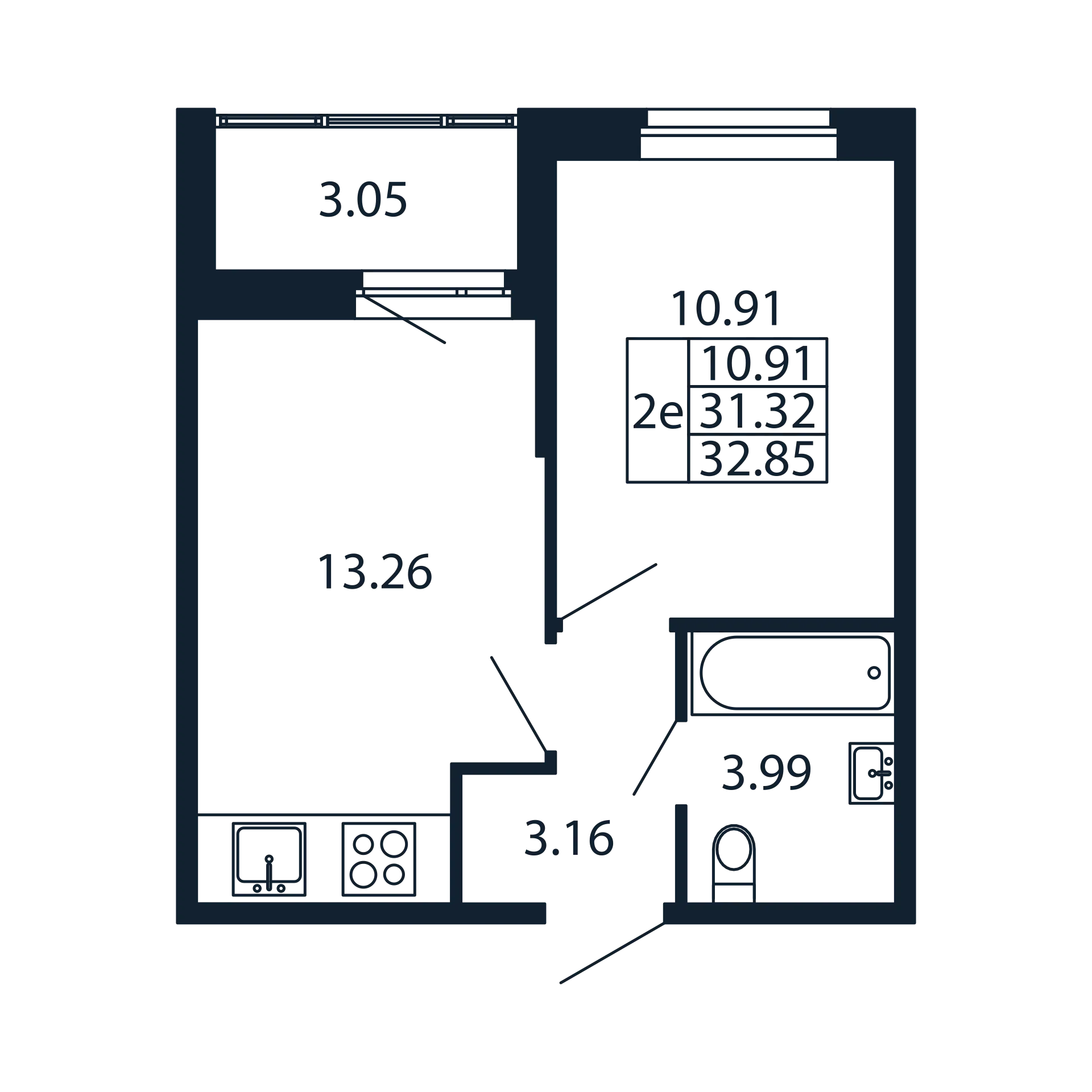 1-комнатная квартира, 31.32 м² в ЖК "Полис Новоселье" - планировка, фото №1