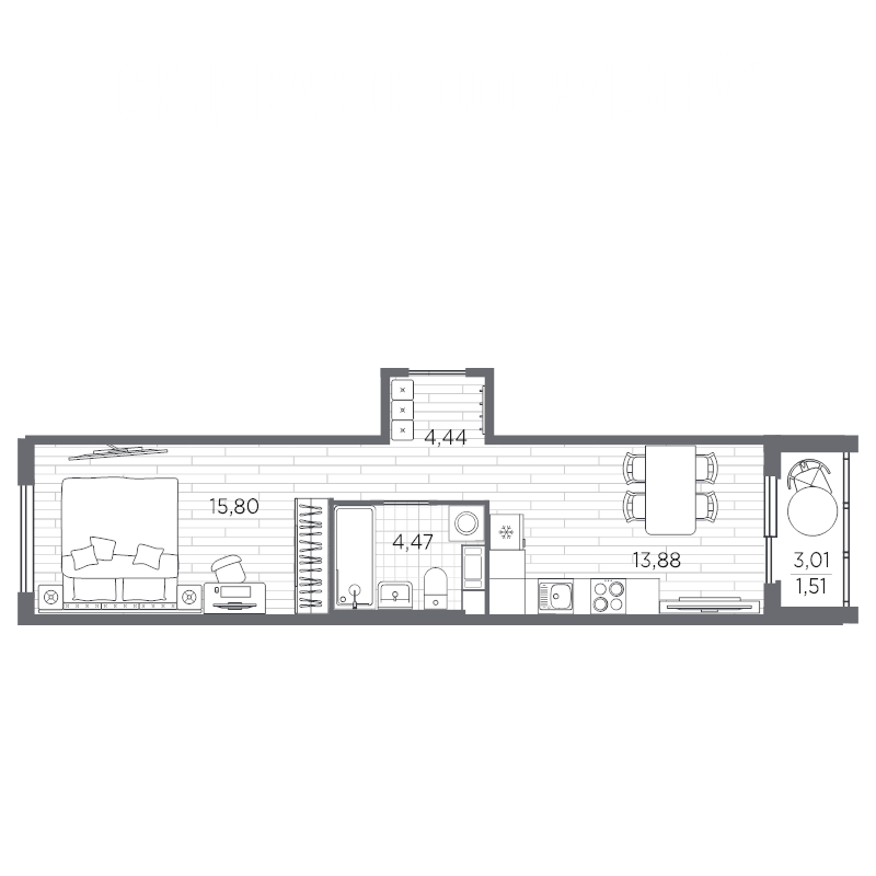 2-комнатная (Евро) квартира, 40.1 м² в ЖК "PLUS Пулковский" - планировка, фото №1