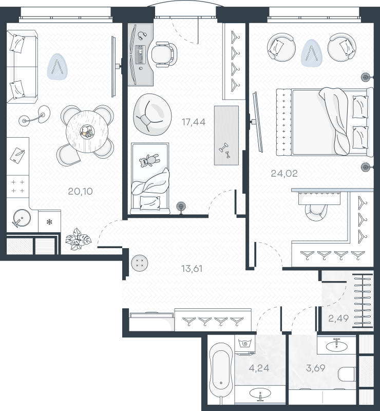 3-комнатная (Евро) квартира, 86.29 м² в ЖК "MONODOM-ART" - планировка, фото №1