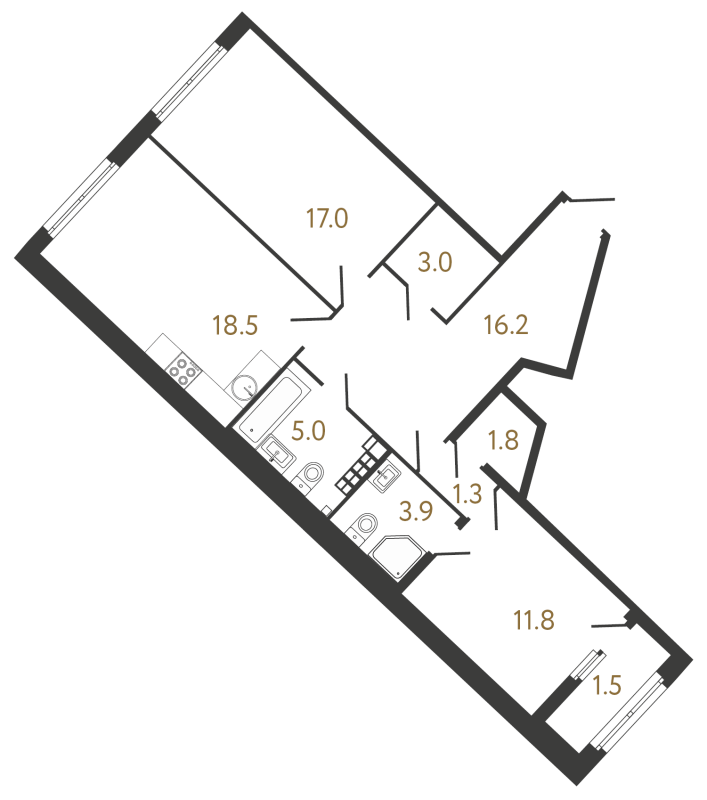 3-комнатная (Евро) квартира, 78.5 м² в ЖК "МИРЪ" - планировка, фото №1