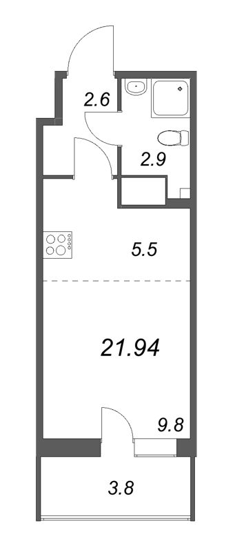 Квартира-студия, 21.94 м² - планировка, фото №1