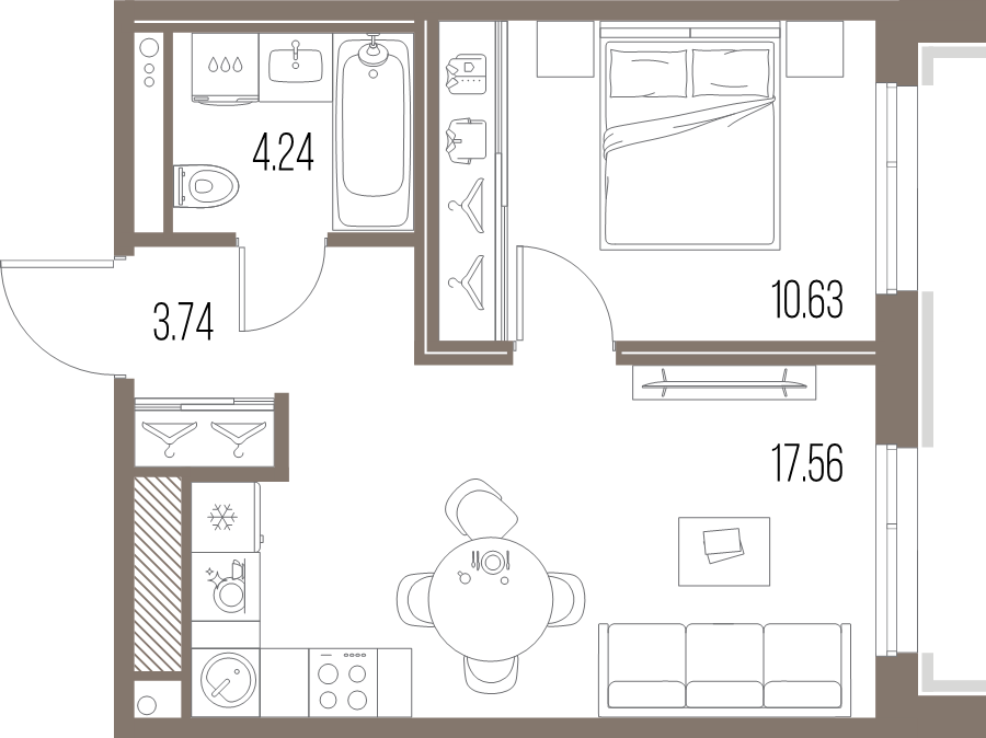 2-комнатная (Евро) квартира, 36.17 м² в ЖК "Legenda Васильевского" - планировка, фото №1