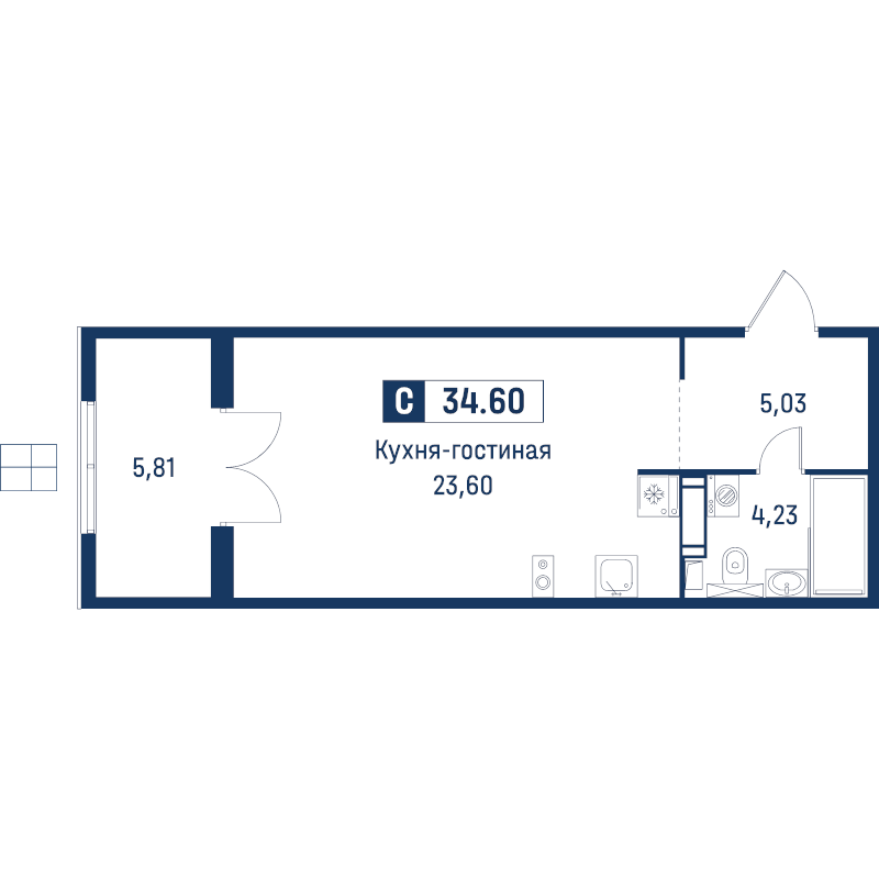 Квартира-студия, 34.6 м² в ЖК "Символист" - планировка, фото №1