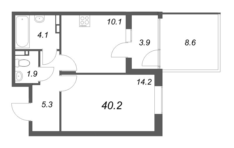 1-комнатная квартира, 40.2 м² в ЖК "Экография" - планировка, фото №1