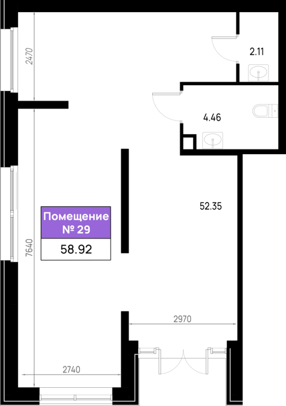 Помещение, 58.92 м² в ЖК "Имена" - планировка, фото №1