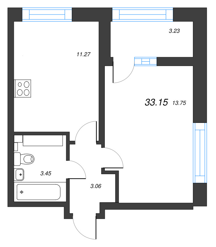 1-комнатная квартира, 33.15 м² в ЖК "БелАрт" - планировка, фото №1