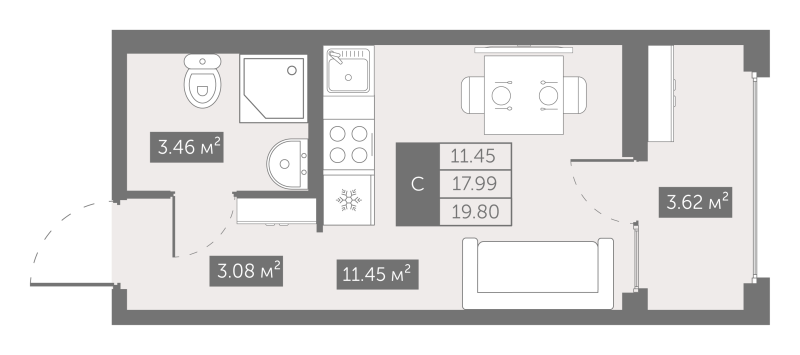 Квартира-студия, 19.8 м² в ЖК "UP-квартал Новый Московский" - планировка, фото №1