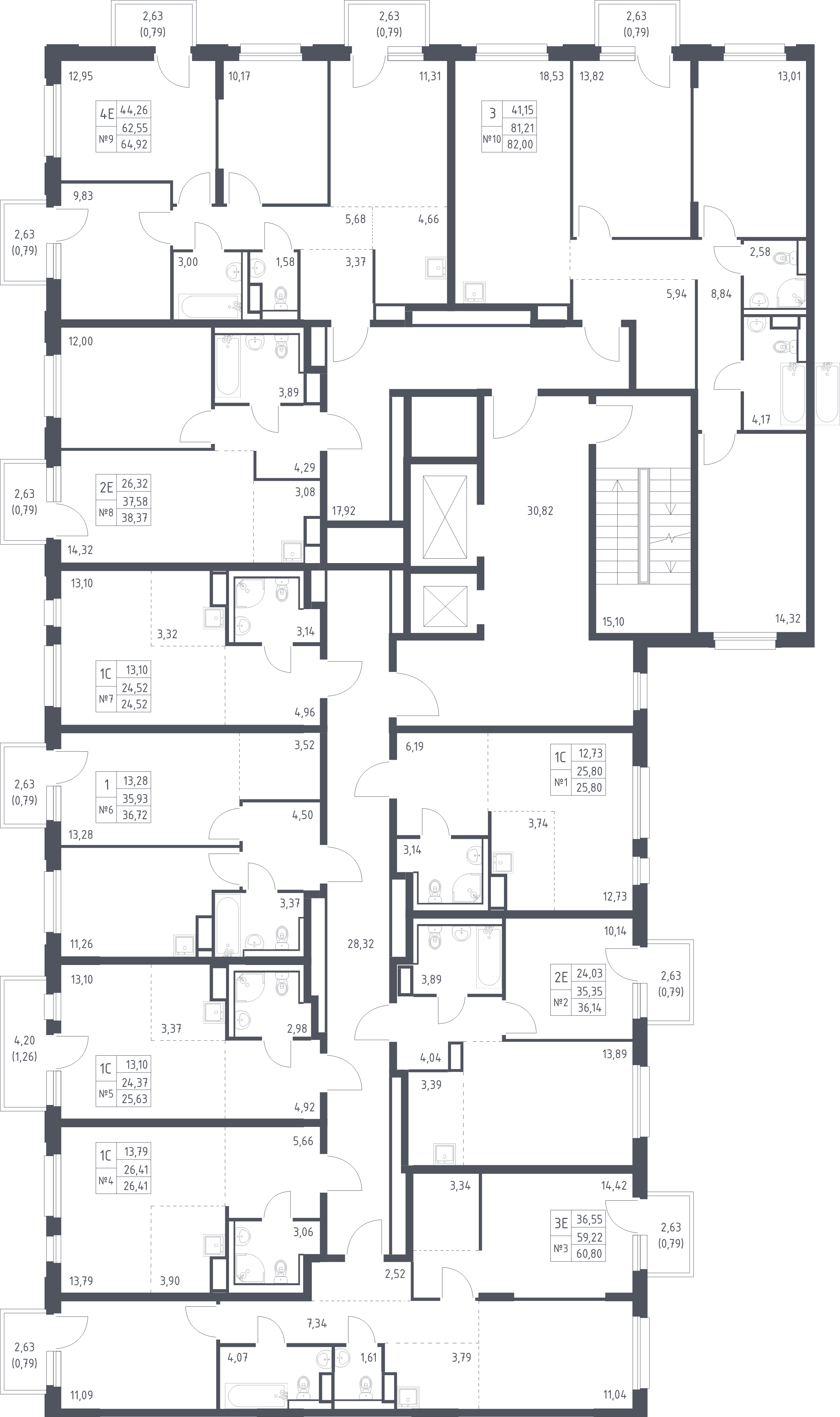 1-комнатная квартира, 36.72 м² в ЖК "Новые Лаврики" - планировка этажа