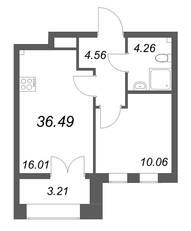 2-комнатная (Евро) квартира, 36.49 м² в ЖК "NewПитер 2.0" - планировка, фото №1