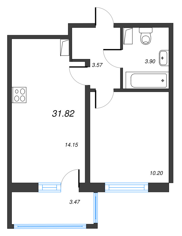 1-комнатная квартира, 31.82 м² в ЖК "Полис ЛАВрики" - планировка, фото №1