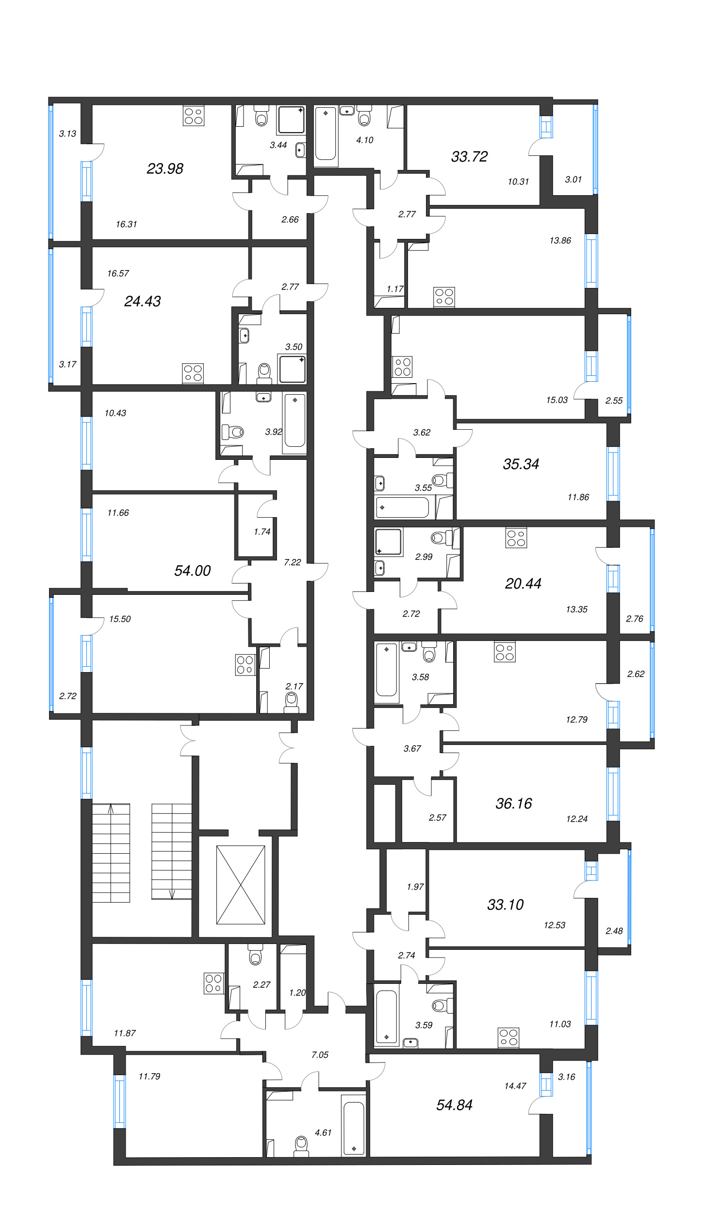 2-комнатная (Евро) квартира, 33.72 м² - планировка этажа