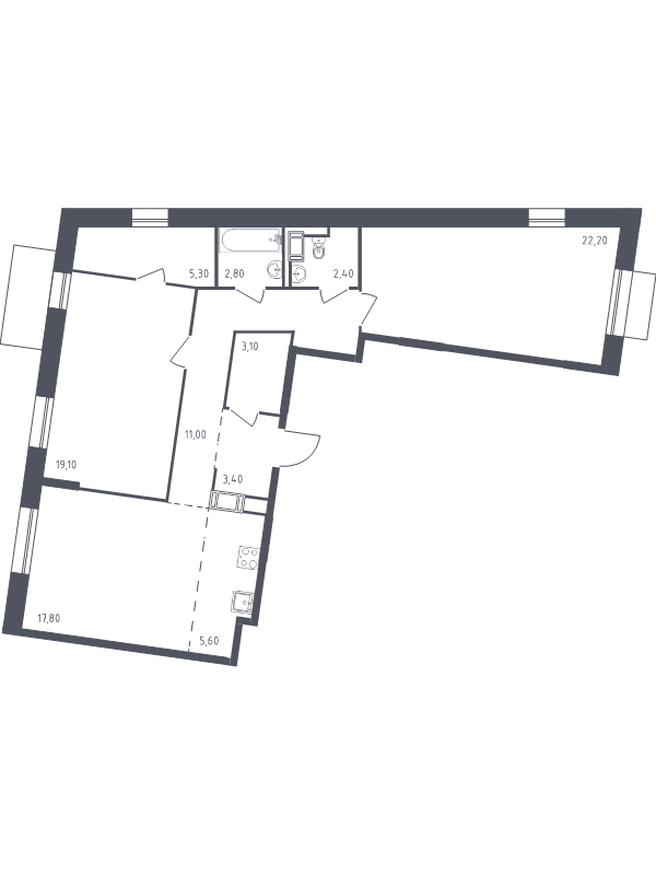 3-комнатная (Евро) квартира, 92.7 м² в ЖК "Курортный Квартал" - планировка, фото №1