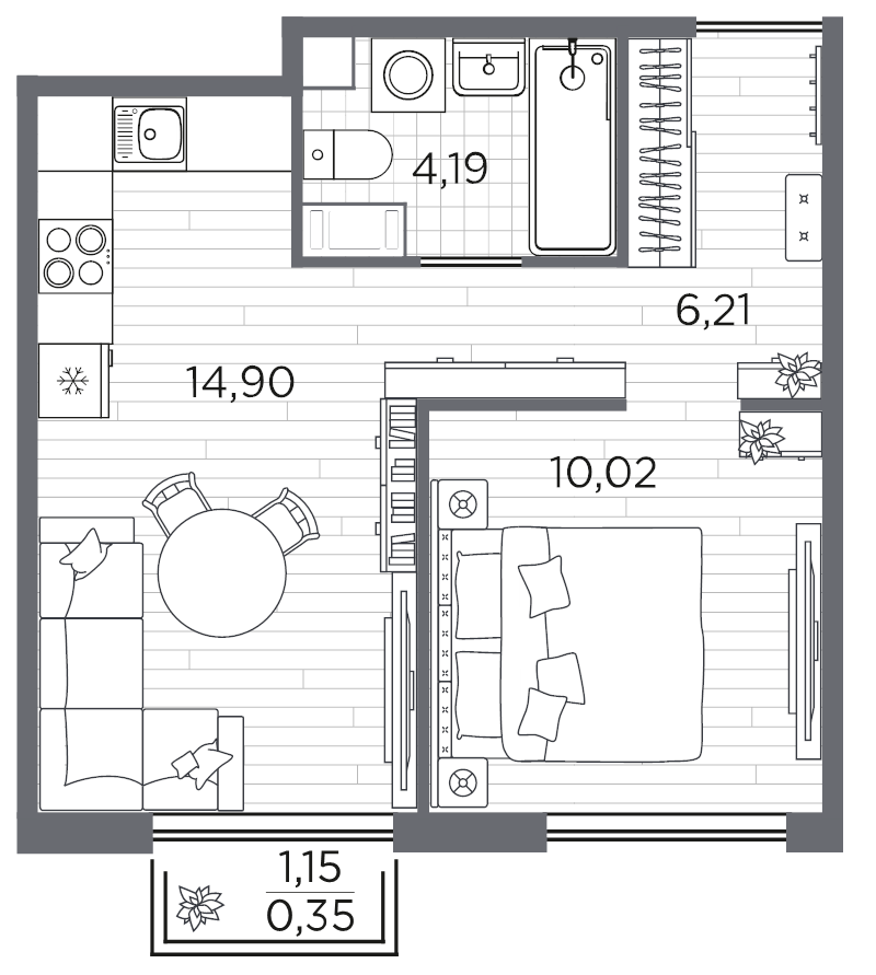 1-комнатная квартира, 35.67 м² в ЖК "PLUS Пулковский" - планировка, фото №1