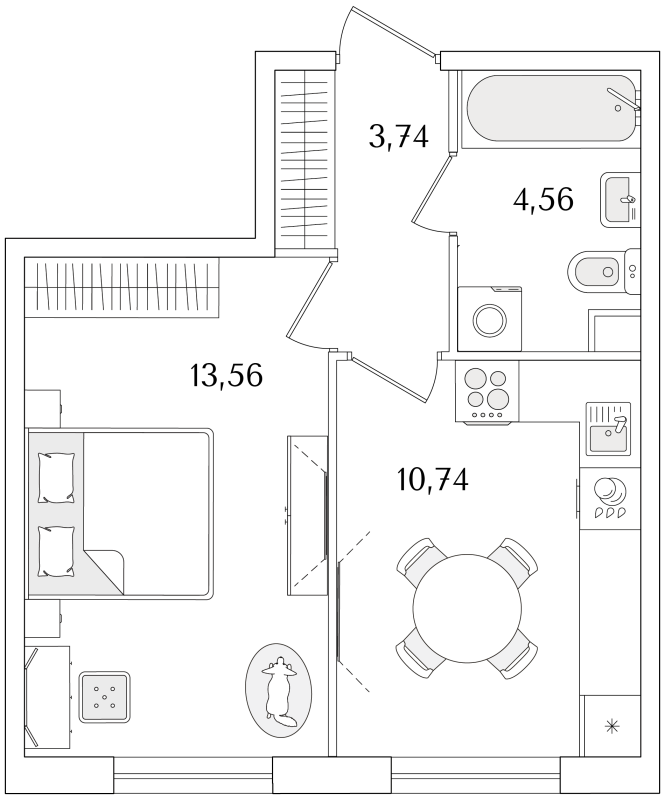 1-комнатная квартира, 32.6 м² в ЖК "Кинопарк" - планировка, фото №1