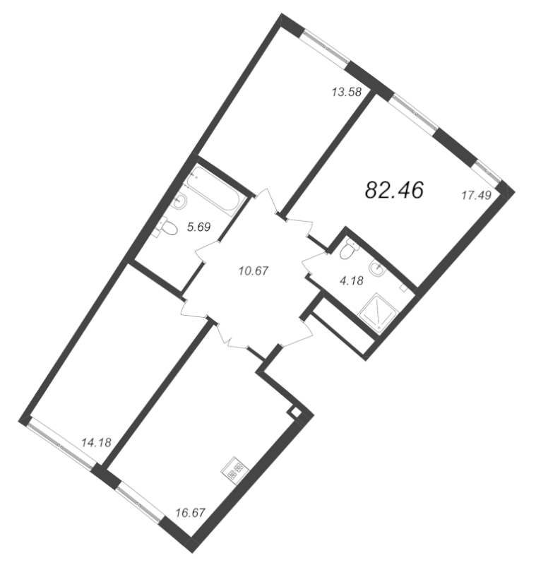 4-комнатная (Евро) квартира, 82.46 м² в ЖК "Морская набережная. SeaView" - планировка, фото №1